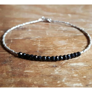 NEW Unisex Black‎ Tourmaline Sterling Bracelet, 7-9” Adjustable